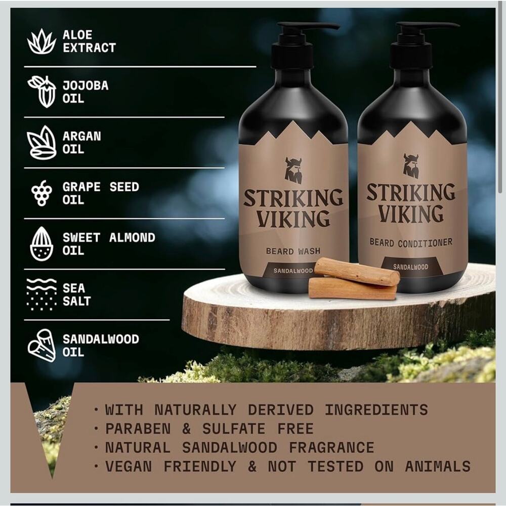 Striking Viking Beard Care Set (Sandalwood) shampoo & conditioner 10oz